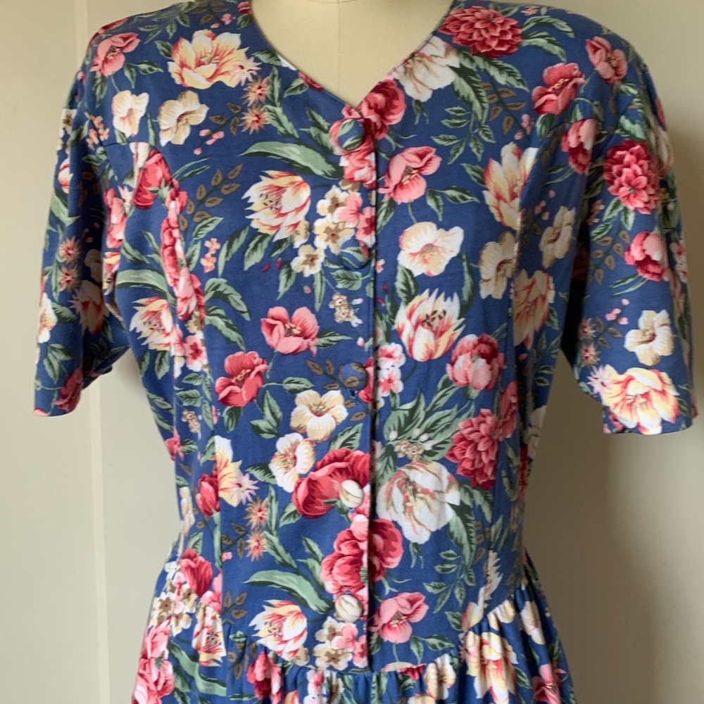 Vintage Blue Floral Cotton Knit Dress